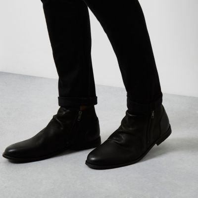 Black leather zip Chelsea boots
